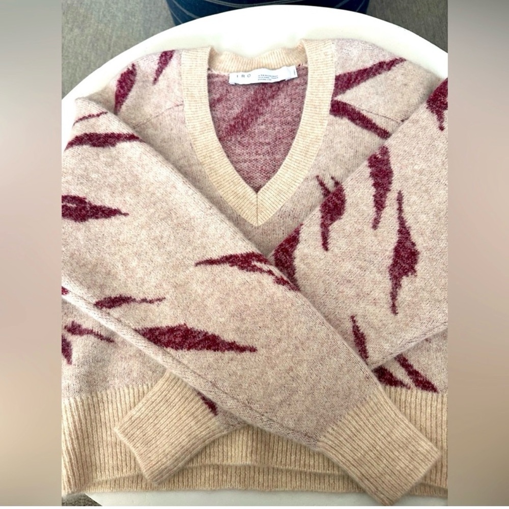 IRO Beige and Red V-Neck Sweater
